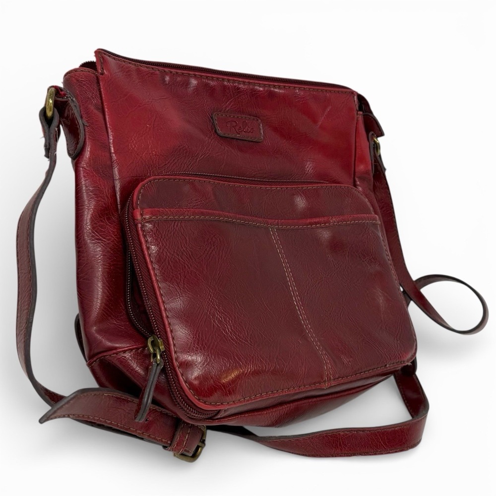 RELIC  Maroon Burgundy Faux Leather Crossbody Shoulder‎ Bag Adjustable Strap - Picture 6 of 10